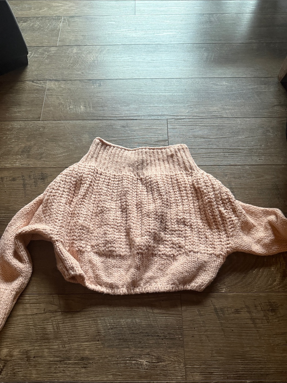 Cropped Cowl-Neck Sweater in Blush Pink